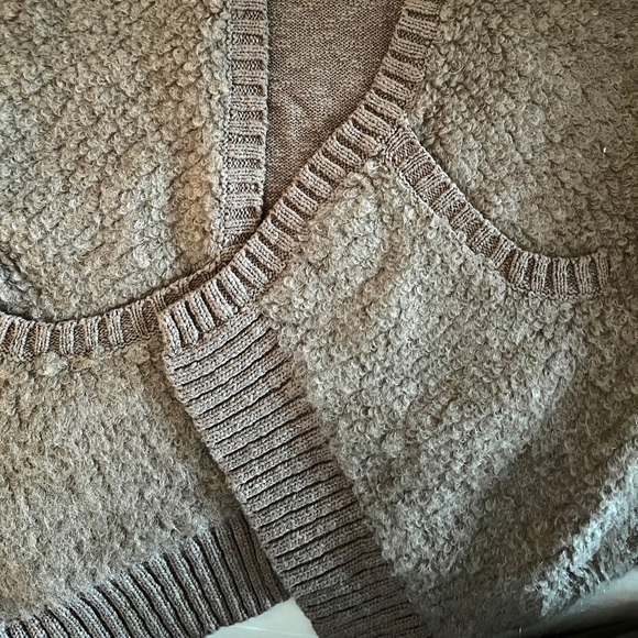 Sleeping On Snow Anthropologie Open Front Taupe Cardigan Fuzzy Boucle Sweater L - Picture 4 of 5